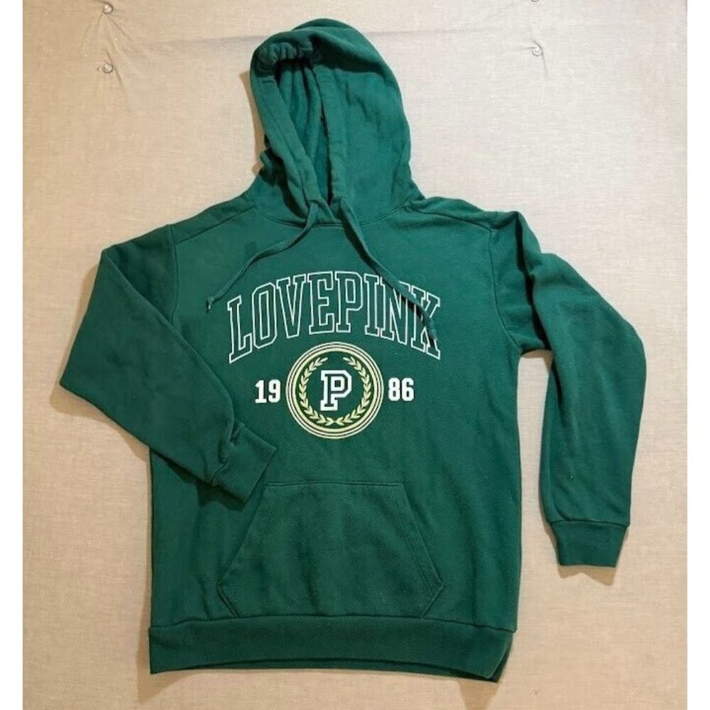 Victoria's Secret Pink Sweater Womens XS Green Pullover Long Sleeves Hoodie.